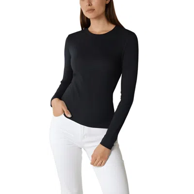 Three Dots Womens Cotton Long Sleeve Pullover Top In Black
