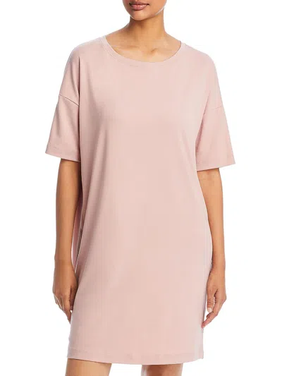 Three Dots Womens Mini Boatneck Shirtdress In Pink