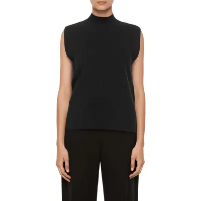 Three Dots Womens Ribbed Trim Knit Mock Turtleneck Sweater In Black