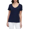 Three Dots Cotton V Neck Tee In Blue