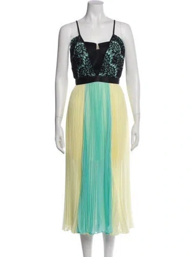 Pre-owned Three Floor Colorblock Pattern Midi Length Dress In Multi