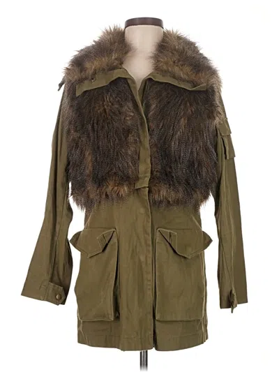 Pre-owned Three Floor Faux Fur Jacket In Green
