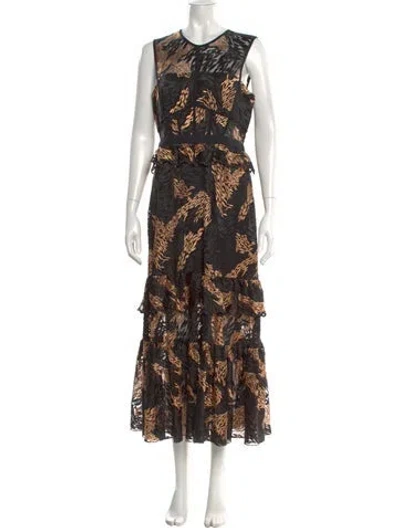 Pre-owned Three Floor Floral Print Long Dress In Black