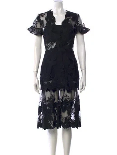 Pre-owned Three Floor Floral Print Midi Length Dress In Black