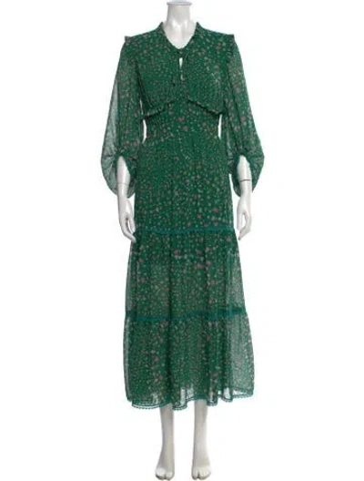 Pre-owned Three Floor Floral Print Midi Length Dress In Green