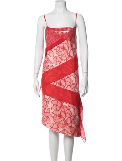 Pre-owned Three Floor Floral Print Midi Length Dress In Red