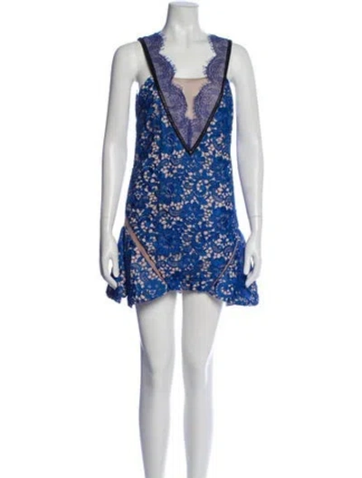 Pre-owned Three Floor Floral Print Mini Dress In Blue