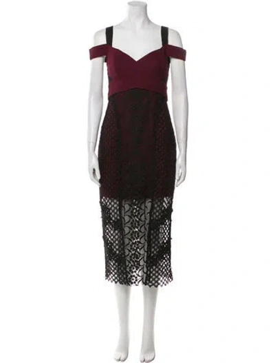 Pre-owned Three Floor Lace Pattern Midi Length Dress In Black