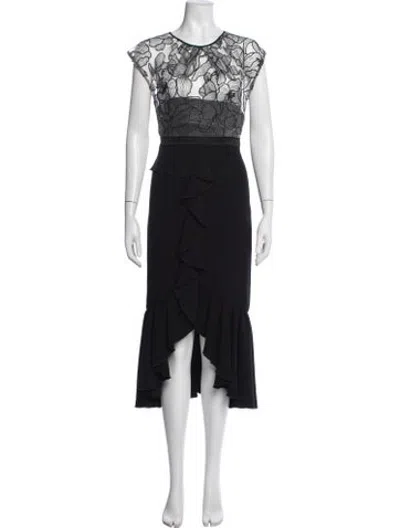 Pre-owned Three Floor Lace Pattern Midi Length Dress In Black