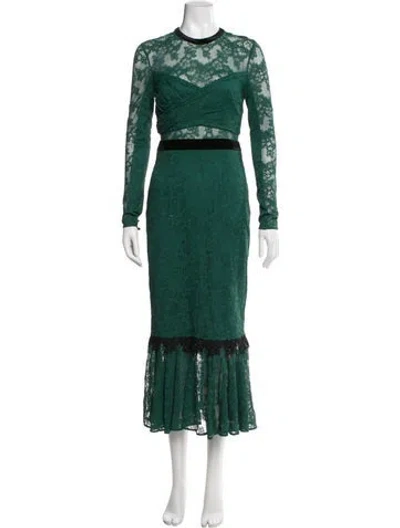 Pre-owned Three Floor Lace Pattern Midi Length Dress In Green