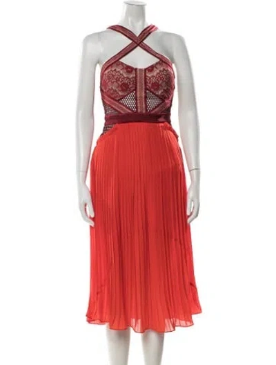 Pre-owned Three Floor Lace Pattern Midi Length Dress In Red