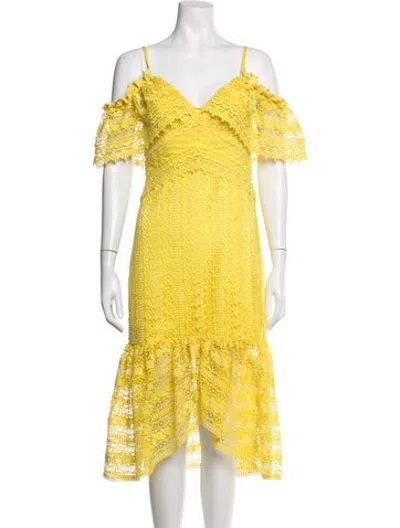 Pre-owned Three Floor Lace Pattern Midi Length Dress In Yellow