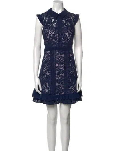 Pre-owned Three Floor Lace Pattern Mini Dress In Blue
