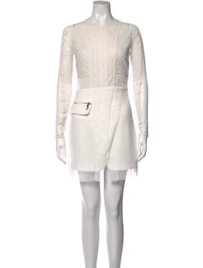 Pre-owned Three Floor Lace Pattern Mini Dress In White