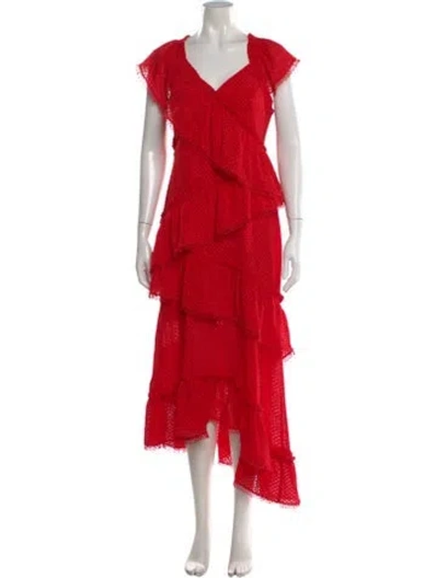 Pre-owned Three Floor Patterned Midi Length Dress W/ Tags In Red