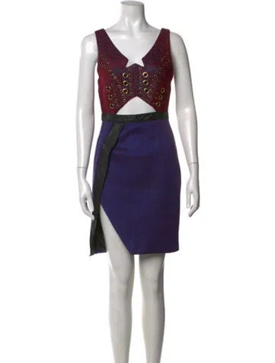Pre-owned Three Floor Patterned Mini Dress In Blue