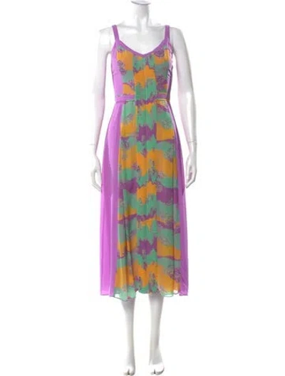 Pre-owned Three Floor Printed Long Dress In Purple