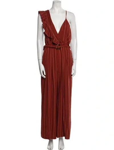 Pre-owned Three Floor Striped Plunge Neckline Jumpsuit In Brown