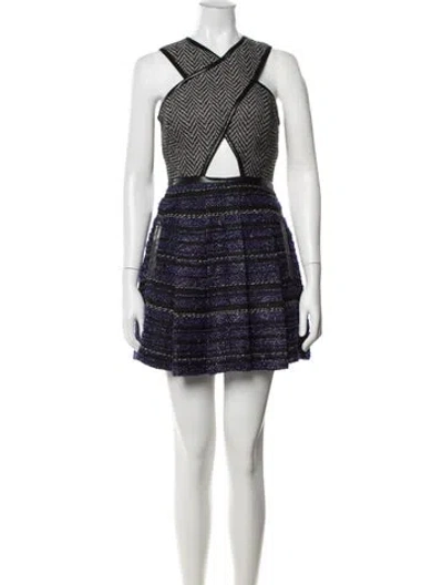 Pre-owned Three Floor Tweed Pattern Mini Dress In Black