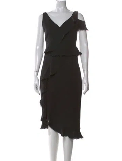 Pre-owned Three Floor V-neck Knee-length Dress In Black
