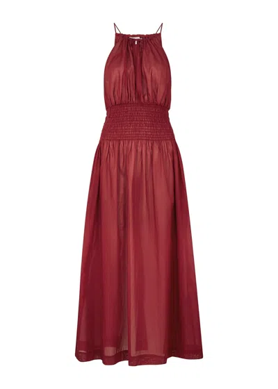Three Graces Ember Red Cotton Midi Dress In Dark Red