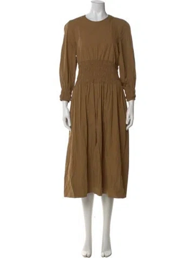 Pre-owned Three Graces London Crew Neck Midi Length Dress In Brown