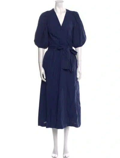 Pre-owned Three Graces London Linen Long Dress In Blue