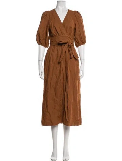 Pre-owned Three Graces London Linen Long Dress In Brown