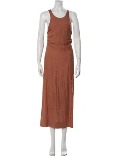 Pre-owned Three Graces London Linen Long Dress In Brown/orange