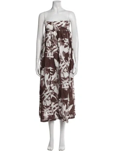 Pre-owned Three Graces London Linen Long Dress W/ Tags In Brown