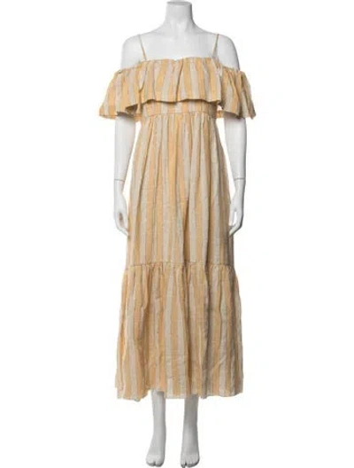 Pre-owned Three Graces London Linen Long Dress In Yellow