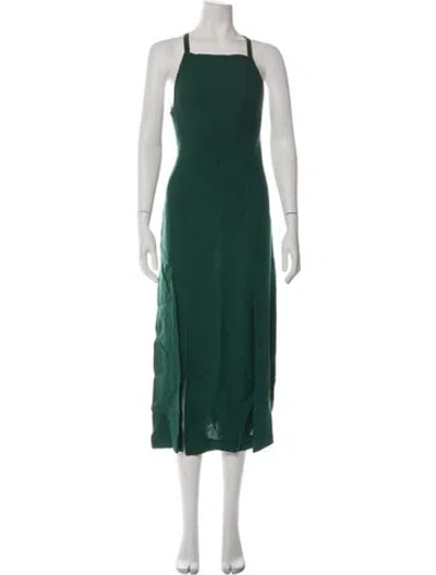 Pre-owned Three Graces London Linen Midi Length Dress In Green