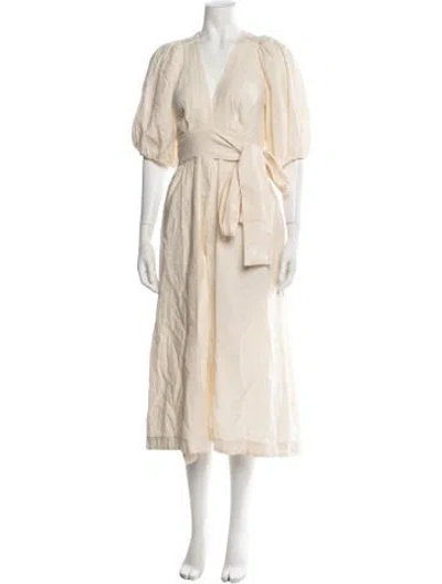 Pre-owned Three Graces London Linen Midi Length Dress In Neutrals