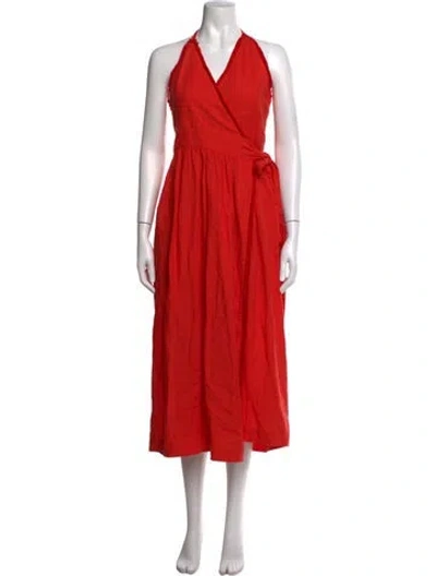 Pre-owned Three Graces London Linen Midi Length Dress In Orange