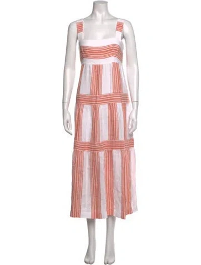 Pre-owned Three Graces London Linen Midi Length Dress In White