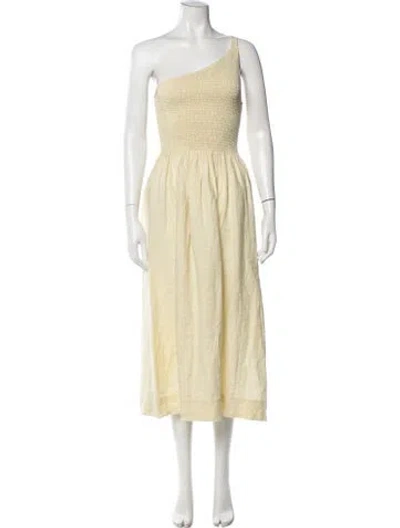 Pre-owned Three Graces London Linen Midi Length Dress In Yellow