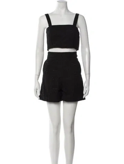 Pre-owned Three Graces London Paisley Print Eyelet Trim Short Set W/ Tags In Black