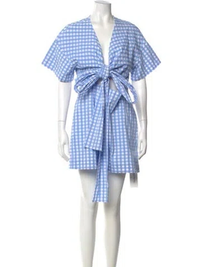 Pre-owned Three Graces London Plaid Print Mini Dress In Blue