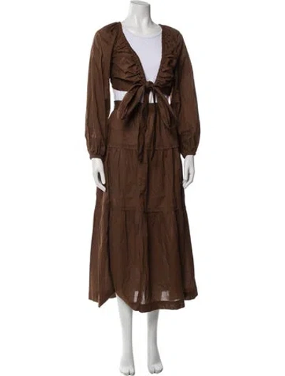 Pre-owned Three Graces London Pleated Accents Skirt Set In Brown
