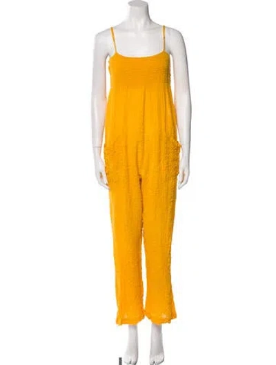 Pre-owned Three Graces London Square Neckline Jumpsuit In Yellow
