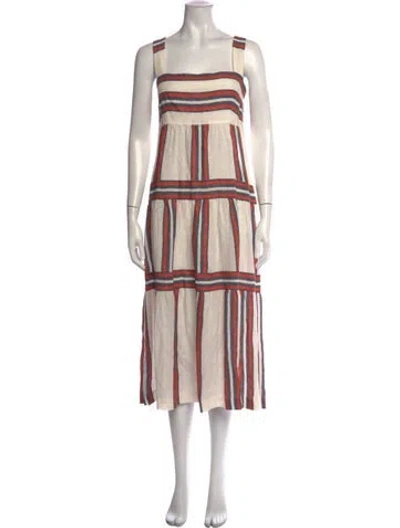 Pre-owned Three Graces London Striped Midi Length Dress In Neutrals