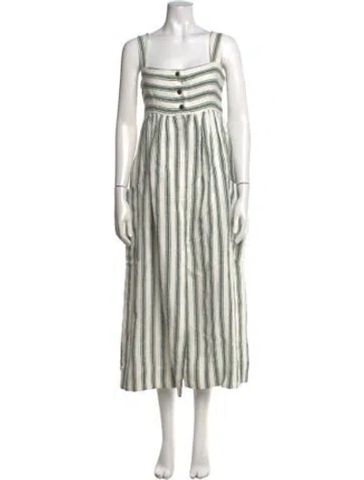Pre-owned Three Graces London Striped Midi Length Dress In White