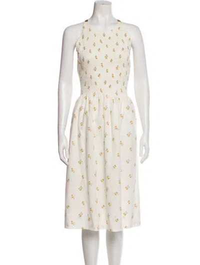 Pre-owned Three Graces London Three Graces Floral Print Long Dress In Neutral