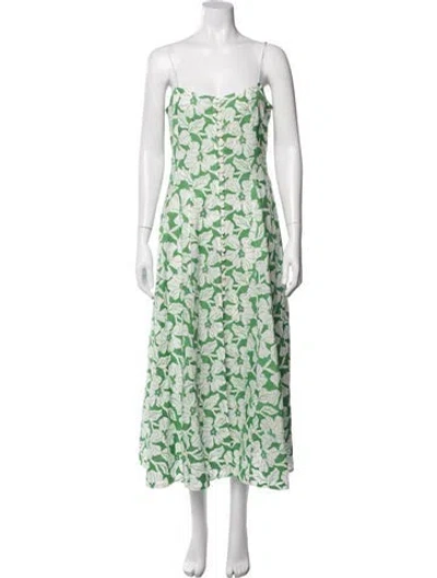 Pre-owned Three Graces London Three Graces Floral Print Midi Length Dress In White