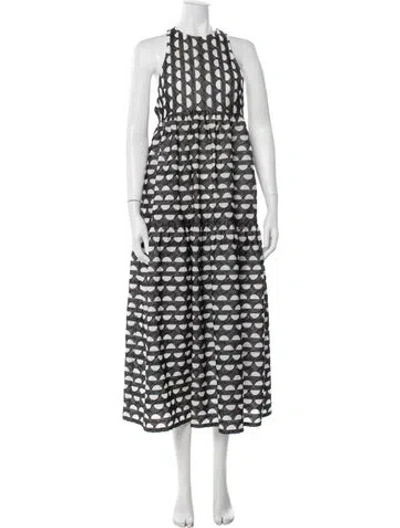 Pre-owned Three Graces London Three Graces Graphic Print Long Dress In Black