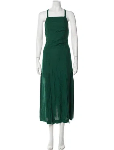 Pre-owned Three Graces London Three Graces Linen Long Dress In Green