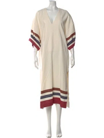 Pre-owned Three Graces London Three Graces Linen Long Dress In Neutral