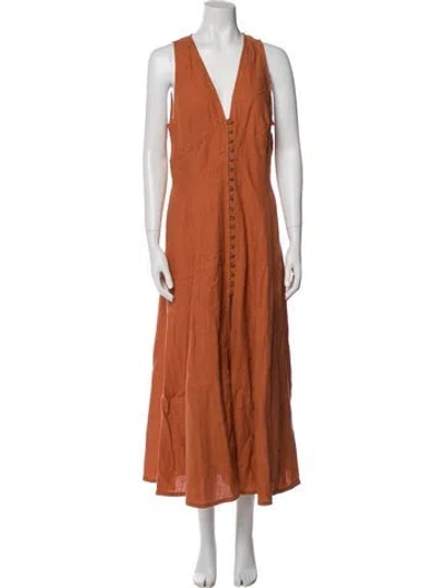 Pre-owned Three Graces London Three Graces Linen Long Dress In Orange