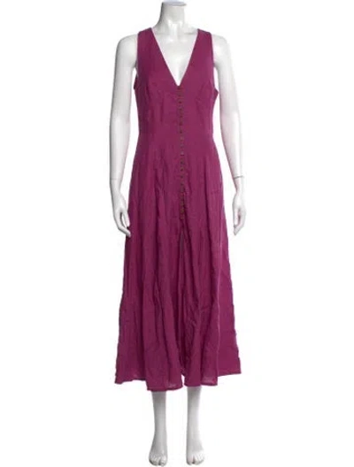 Pre-owned Three Graces London Three Graces Linen Long Dress In Purple