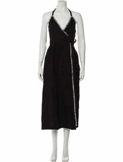 Pre-owned Three Graces London Three Graces Linen Midi Length Dress In Black